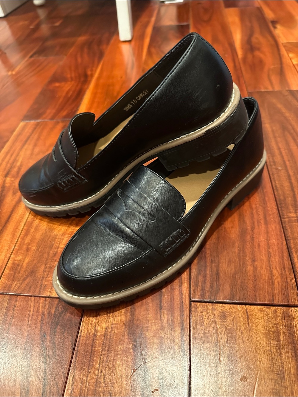 Dolce Vita Black Carley Leather Penny Loafers with Tan Contrast Sole